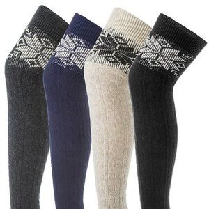 Over The Knee Socks Cable Knit Extra Long Stretchy Socks Navy Blue